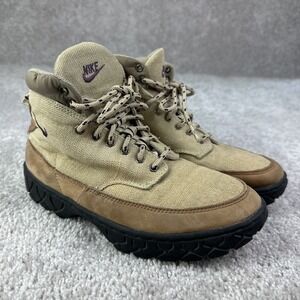 Vintage Nike Zion ACG Hiking Boots Women's 7.5 Beige Canvas Leather ‎ 185066 251